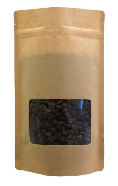 8oz High Barrier Poly Stand Up Pouches with Rec Window - Natural Kraft